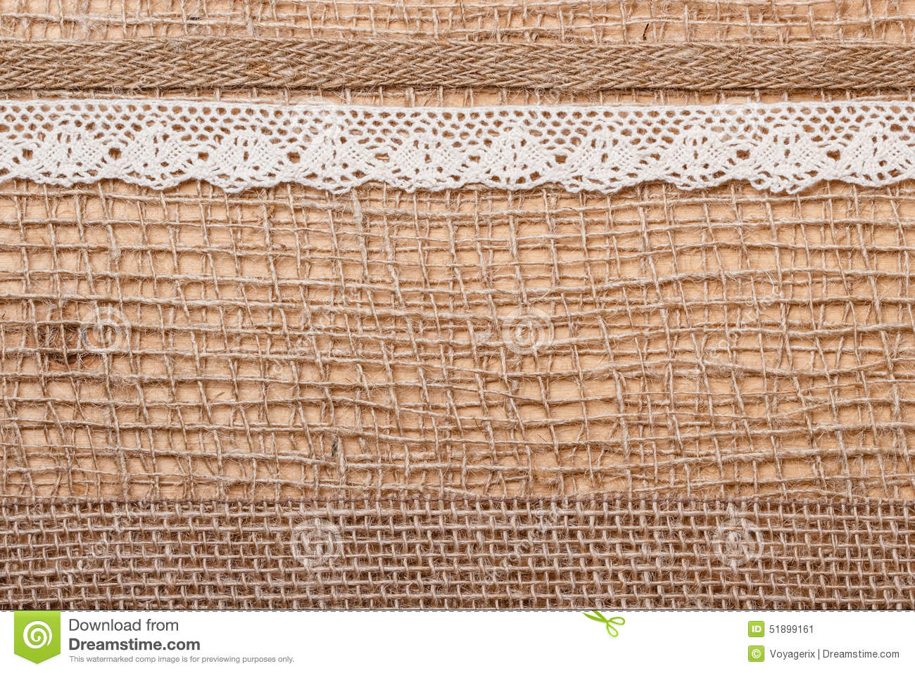     Jute Bagging Ribbon On Brown Mesh Material Natural Burlap Background