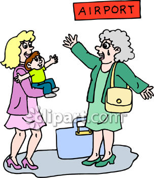 Mommy And Son Picking Grandma Up At The Airport   Royalty Free Clipart    