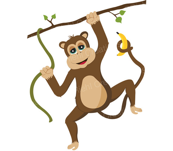 Monkey Clipart   Safari Apes Clip Art   Kids African Jungle Monkey    
