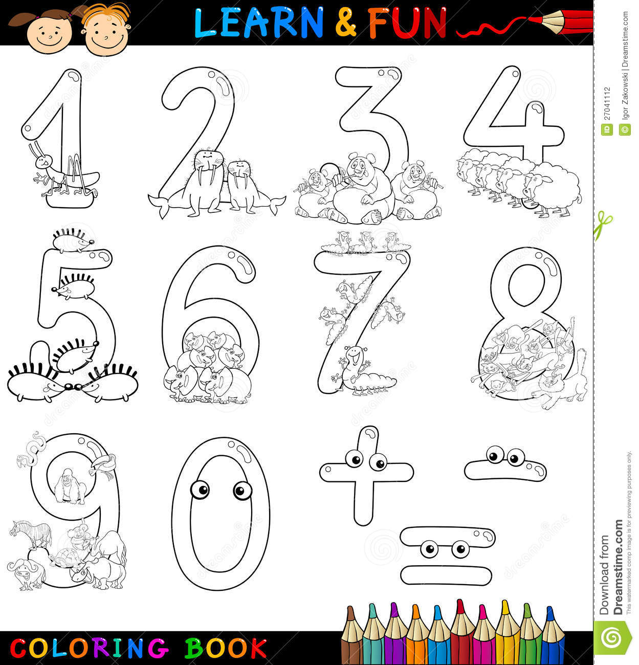 Numbers Signs From Zero To Nine With Animals Characters For Children