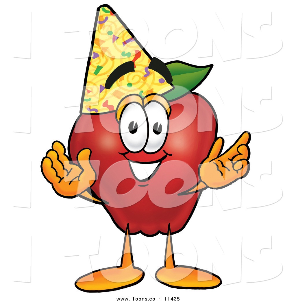     Red Apple Character Mascot Wearing A Birthday Party Hat By Toons4biz