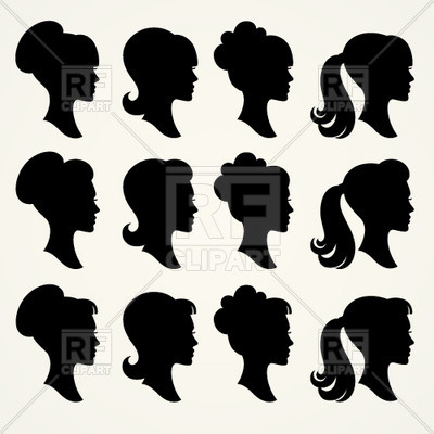 Silhouettes Of Profiles Of Women S Heads   Faces With Retro Hairdo