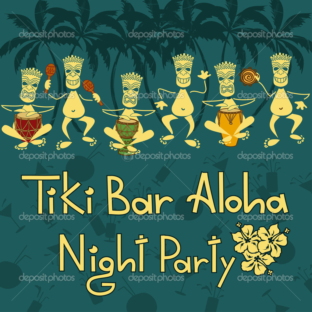 Tiki Bar Vector Funny Invitation To Tiki Bar Night Party Vector By