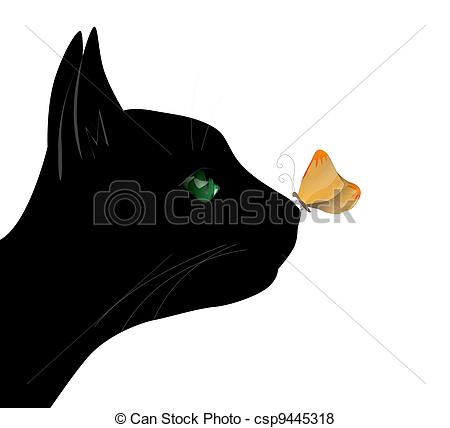 Vector   Butterfly On The Cat Nose   Stock Illustration Royalty Free