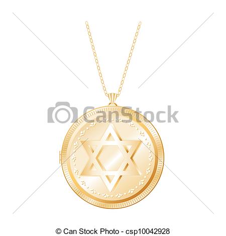 Vector Illustration Of Star Of David Gold Locket Necklace   Engraved