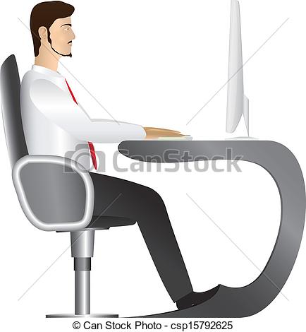 Vector   Man Working At Computer  Vector   Stock Illustration Royalty