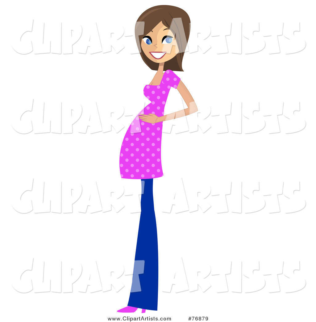      76879   Brunette Caucasian Pregnant Woman In Jeans And A Pink Shirt