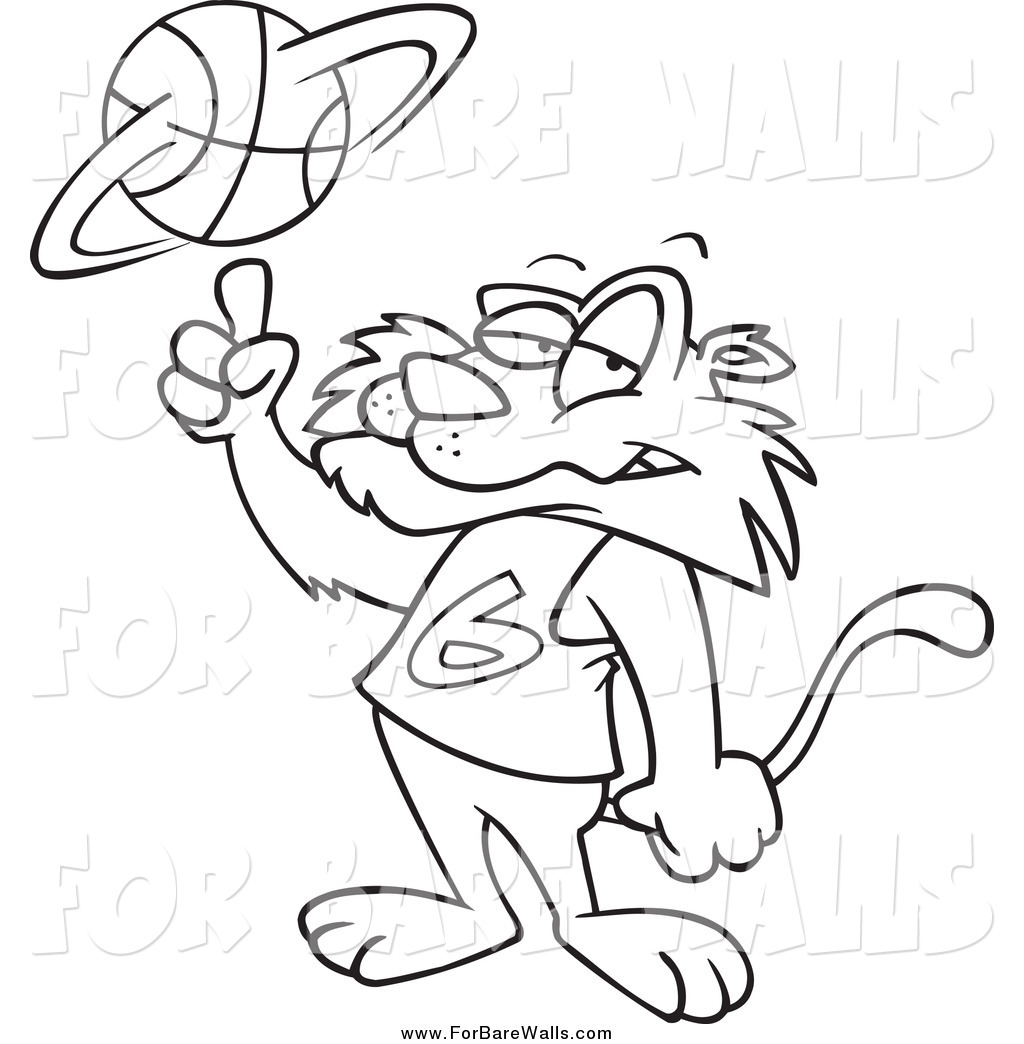 Black And White Sporty Big Cat Spinning A Basketball