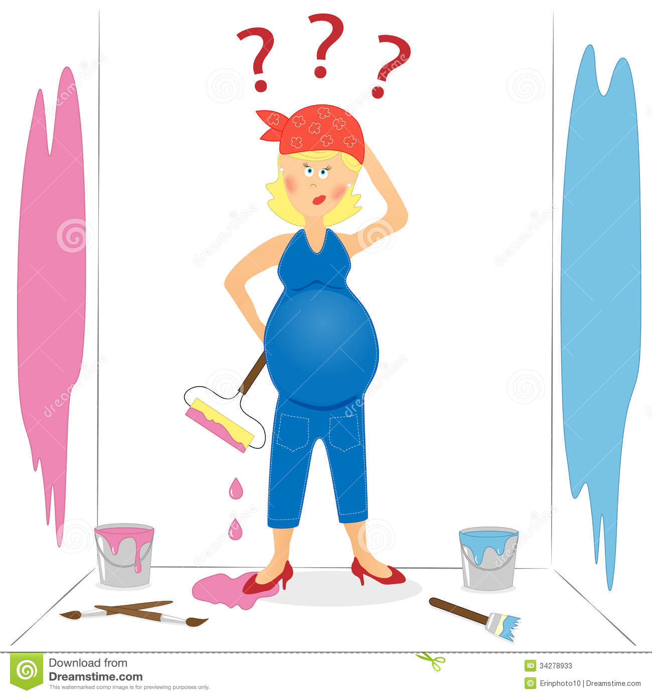 Cartoon Character  Confused Pregnant Woman While Choosing The Right    