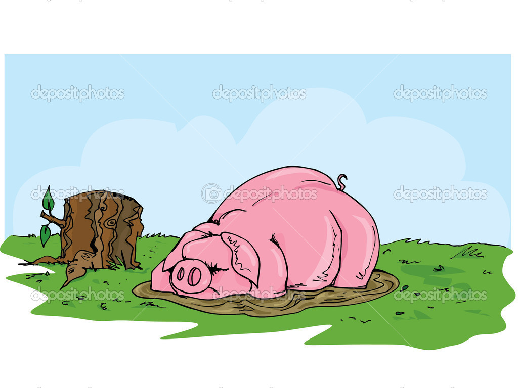 Cartoon Pig Wallowing In The Mud   Stock Vector   Antonbrand