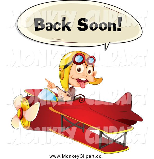 Clip Art Of A Monkey Pilot Saying Back Soon