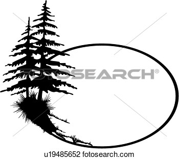 Clipart Of  Oval Border Cameo Fancy Forest Frame Pine Tree
