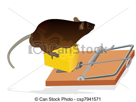 Clipart Of Rat And Mouse Trap   The Rat Sits On The Cheese Mousetrap