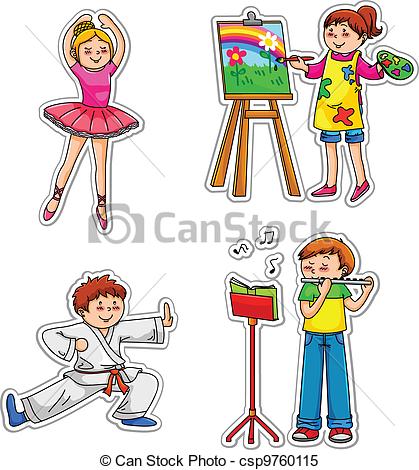 Clipart Vector Of Kids With Hobbies   Children In Different Enrichment