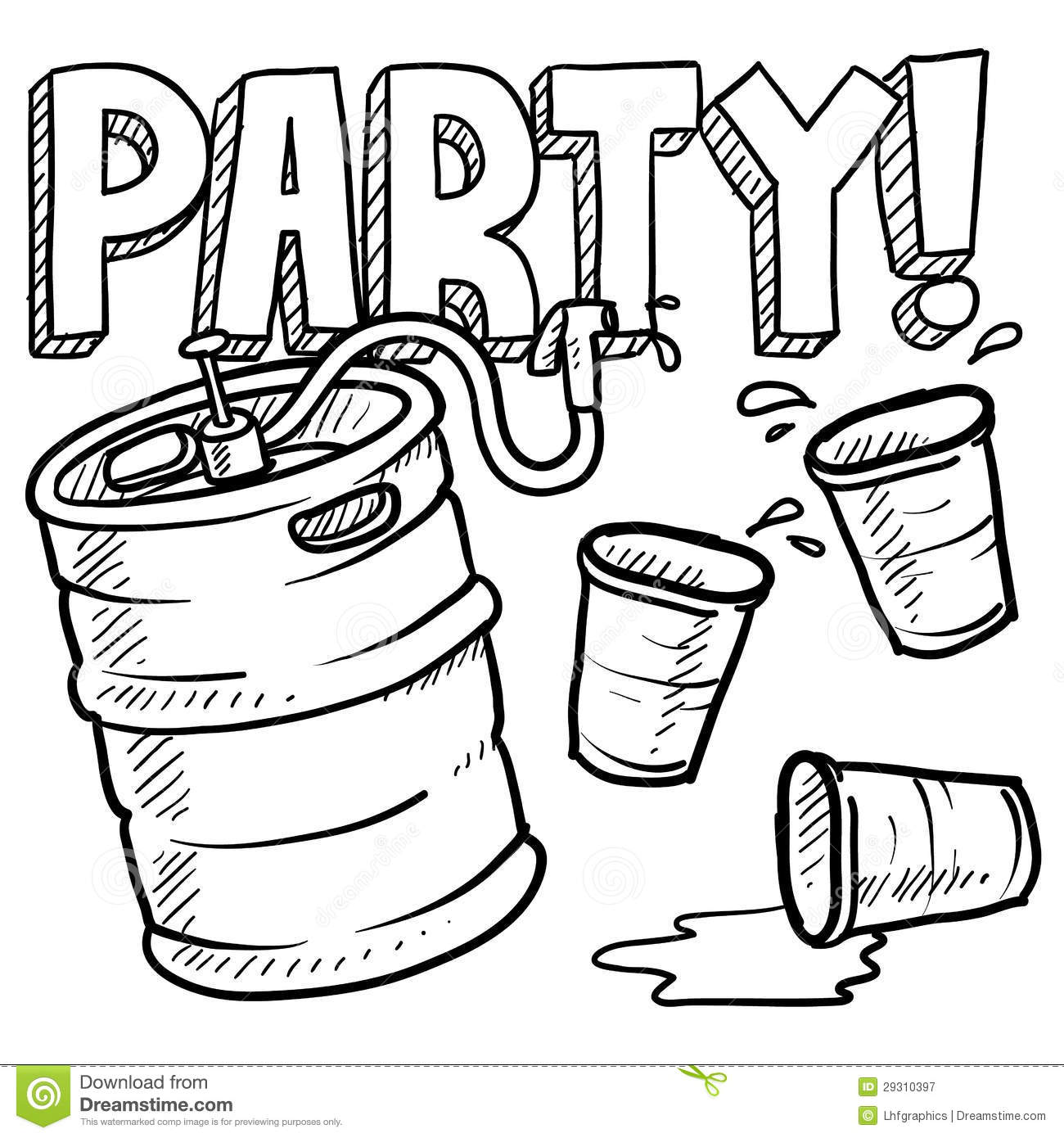 Doodle Style Beer Keg Frat Party Or Kegger Illustration In Vector