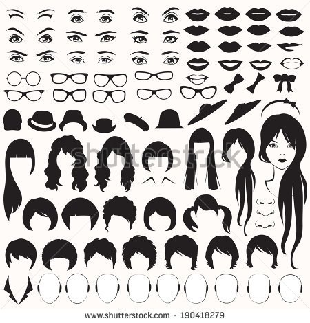 Eye Glasses Hat Lips And Hair Vector Woman Face Parts Head