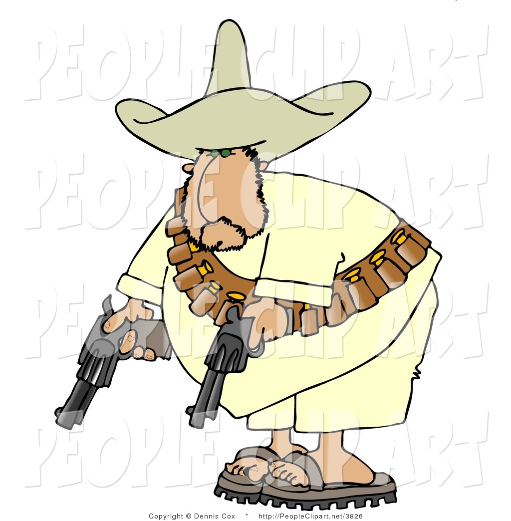Larger Preview  Clip Art Of A Hispanic Bandit Man Pointing His Pistols