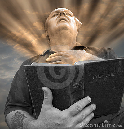 Man Reading Bible And The Light Of God Coming Out Of The Bible