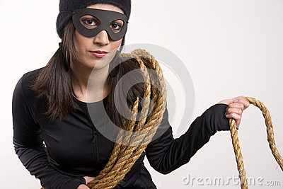 Masked Female Bandit Wears Black White Background Stock Photo   Image