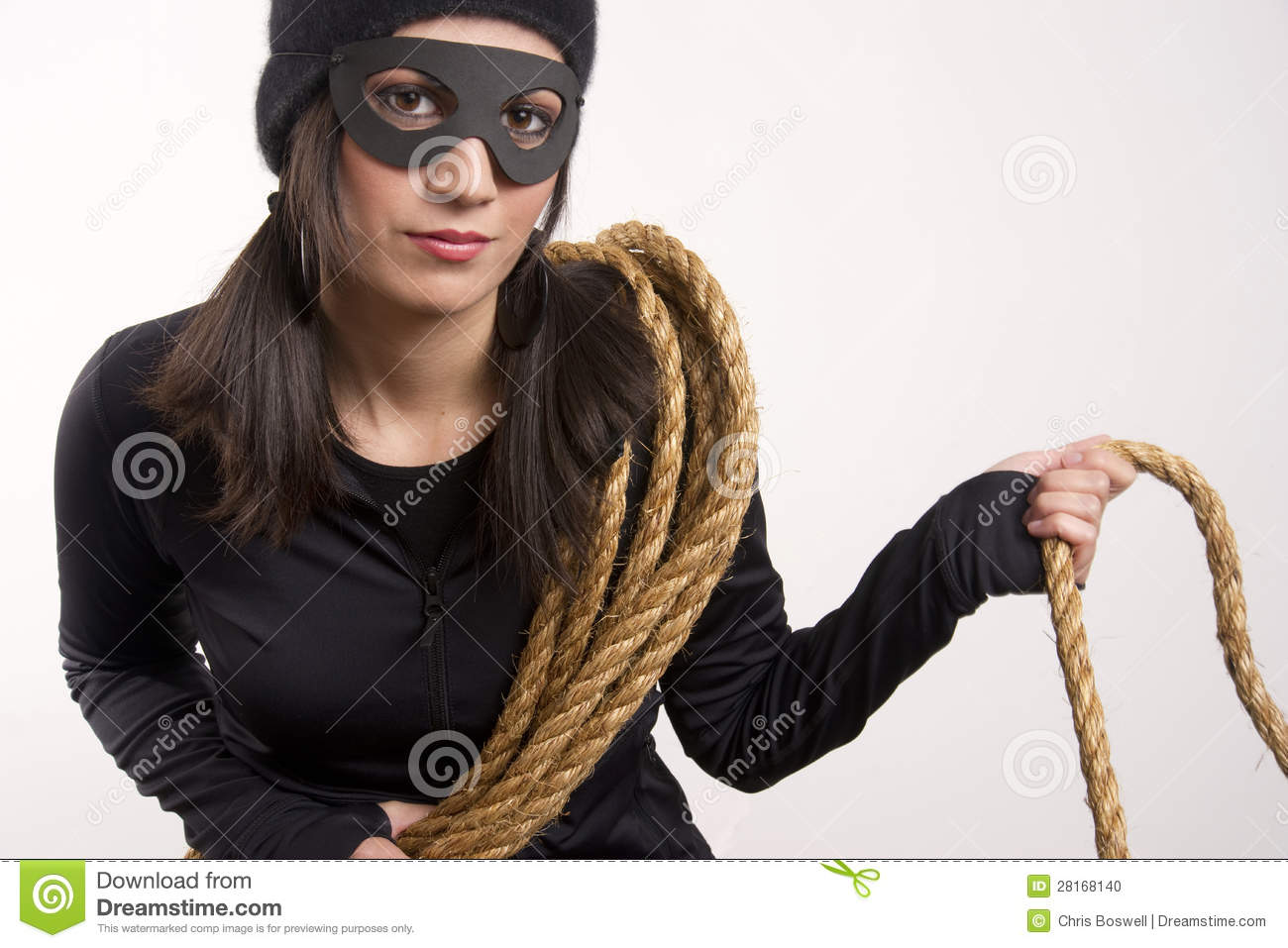Masked Female Bandit Wears Black White Background Stock Photo   Image