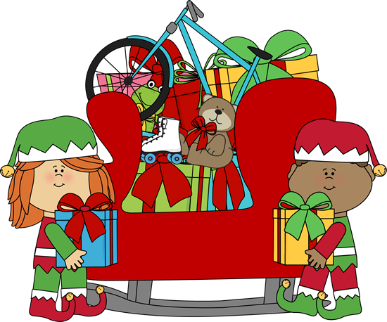 Putting Toys In Santa S Sleigh Clip Art   Elves Putting Toys In Santa