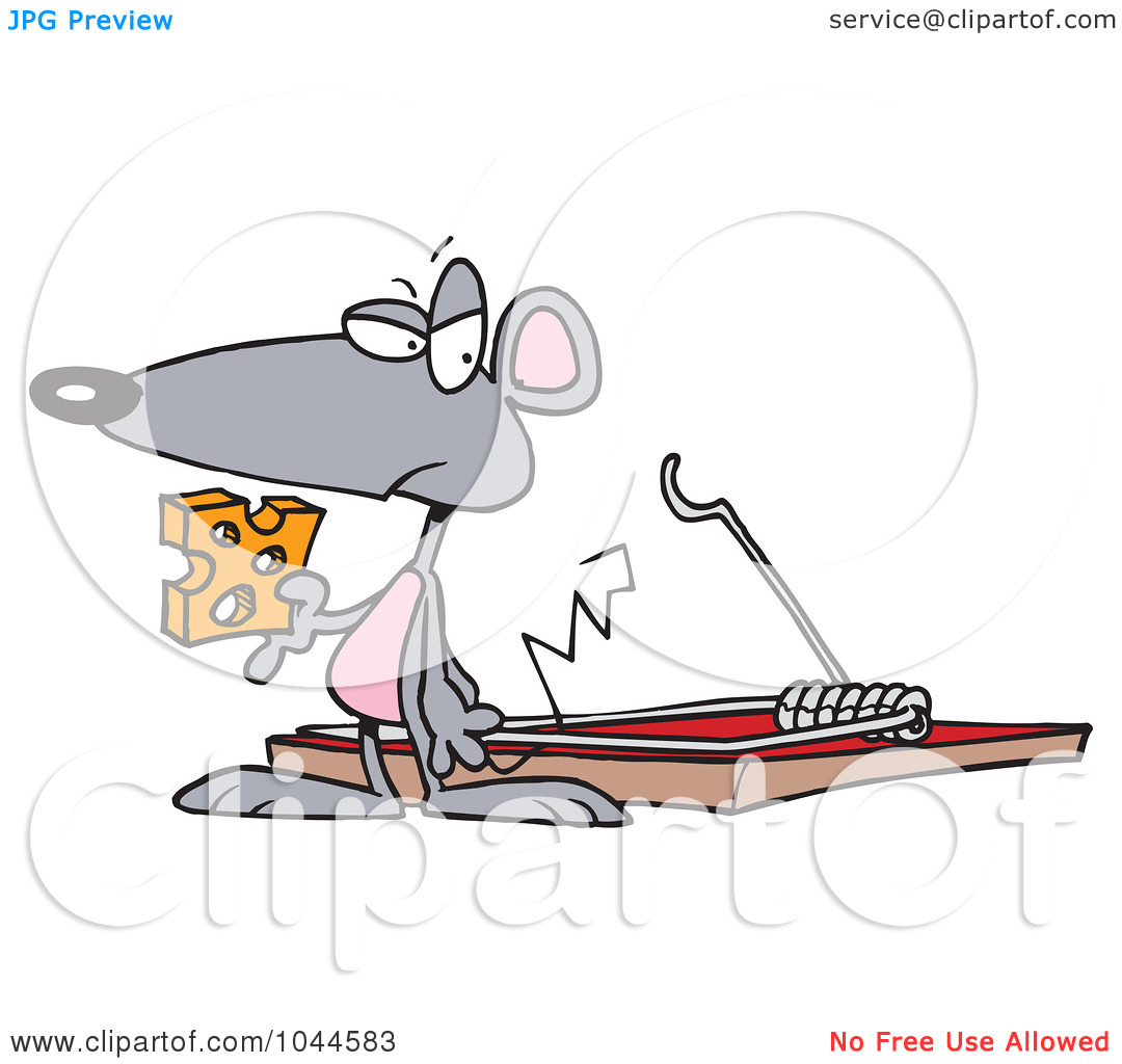 Rf  Clip Art Illustration Of A Cartoon Mouse Holding Cheese By A Trap