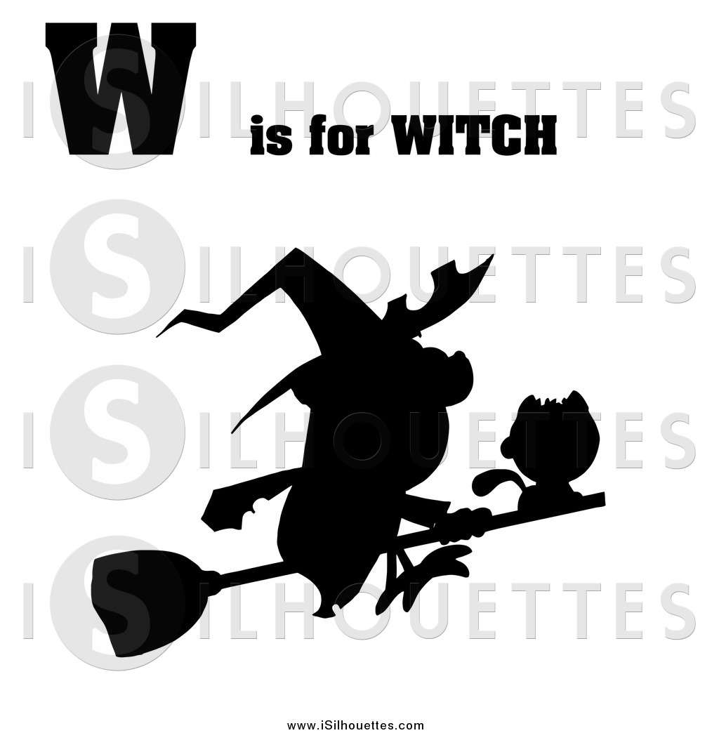 Silhouetted Witch Flying On A Broomstick With W Is For Witch Text