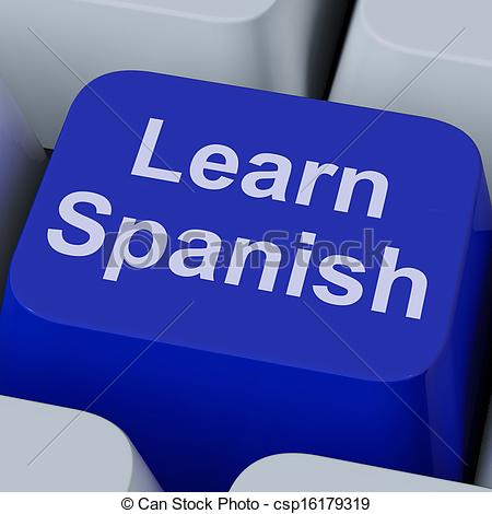 Stock Illustration   Learn Spanish Key Shows Studying Language Online