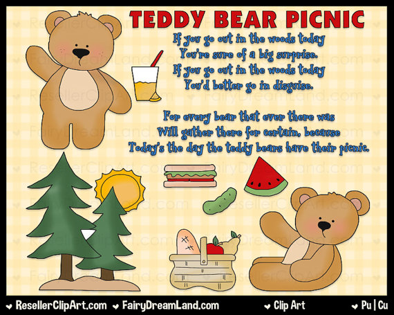 Teddy Bear Picnic Digital Clip Art   Commercial Use Graphic Image Png