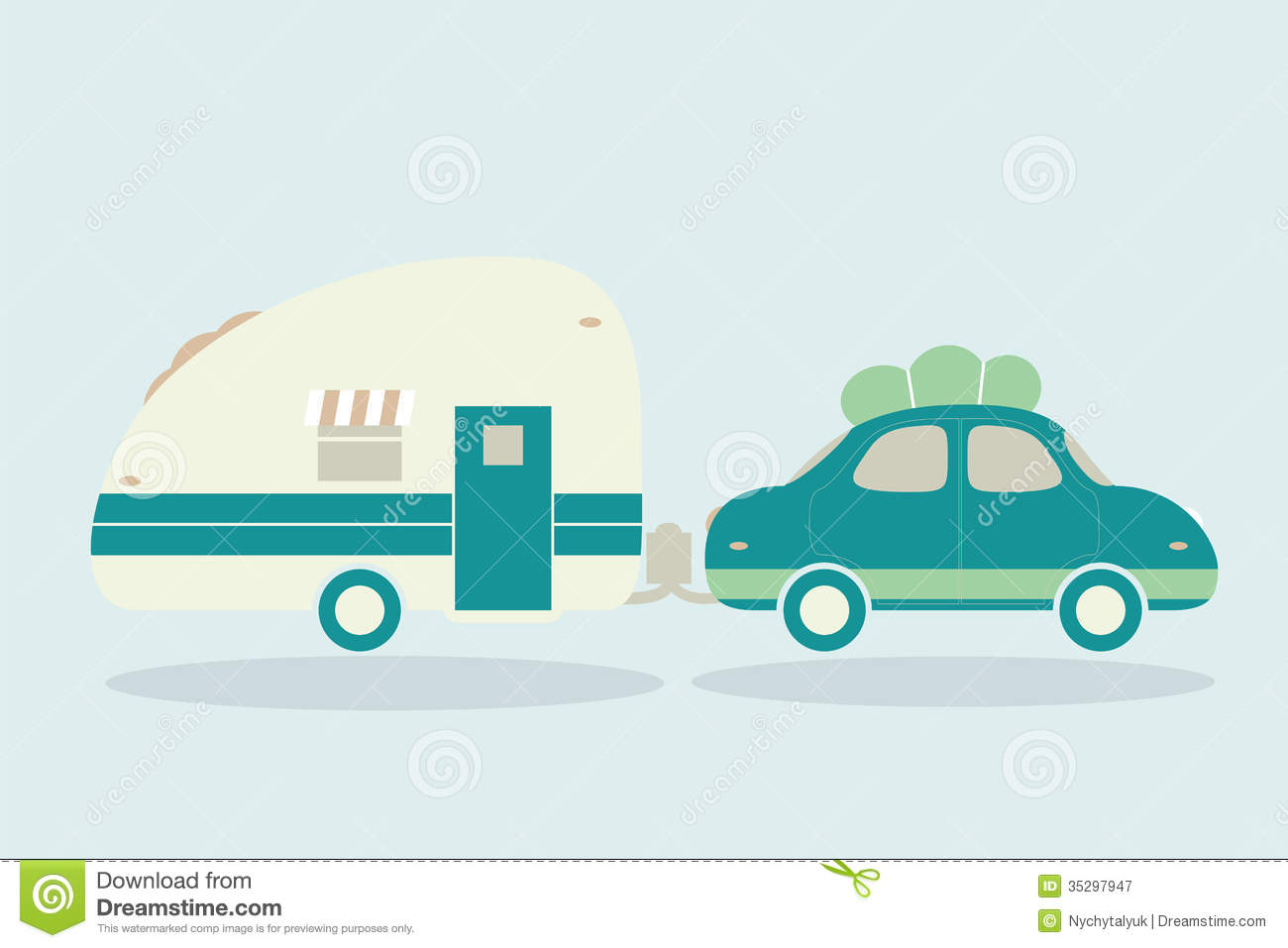 Vintage Camping Cars For All Family  Car With Trailer Illustration