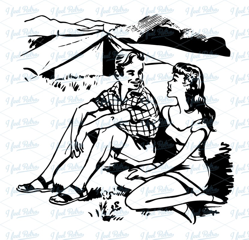 Vintage Camping Clipart Retro Clipart  Young Couple In