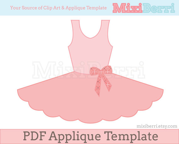 Ballet Tutu Dress Applique Pattern Pdf Applique Template Instant