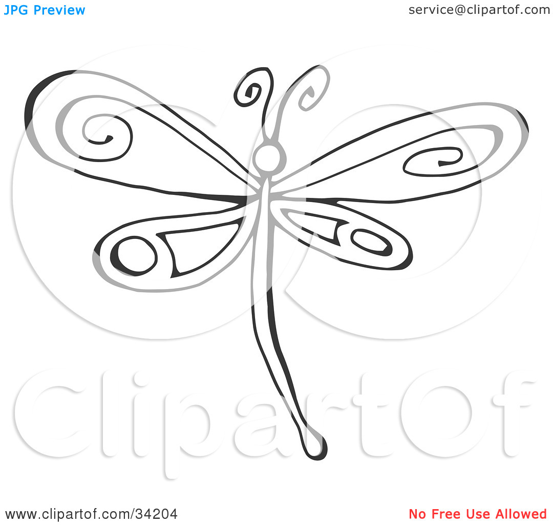 Clipart Illustration Of A Black And White Dragonfly With Pretty