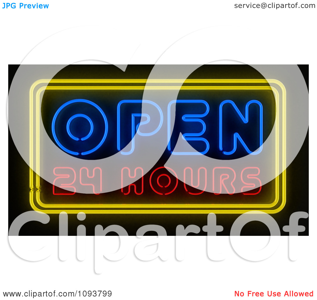 Clipart Neon Open 24 Hours Sign   Royalty Free Cgi Illustration By