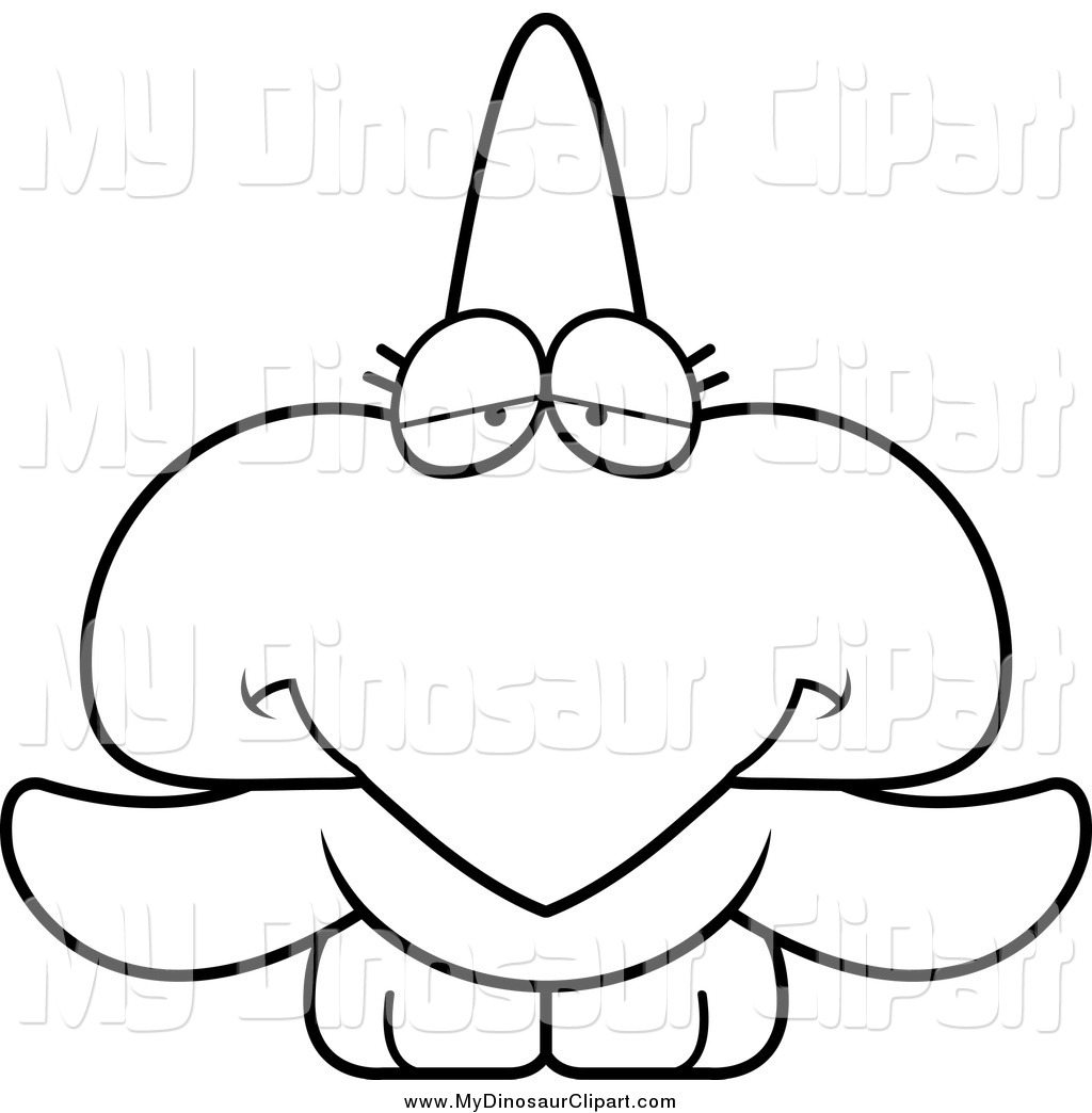 Clipart Of A Black And White Cute Depressed Pterodactyl Dinosaur By
