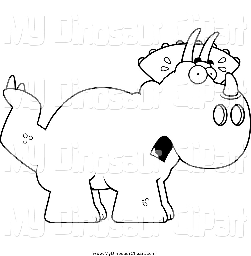 Clipart Of A Black And White Scared Triceratops Dinosaur By Cory