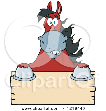 Clipart Of A Brown Draft Horse Over A Sign   Royalty Free Vector