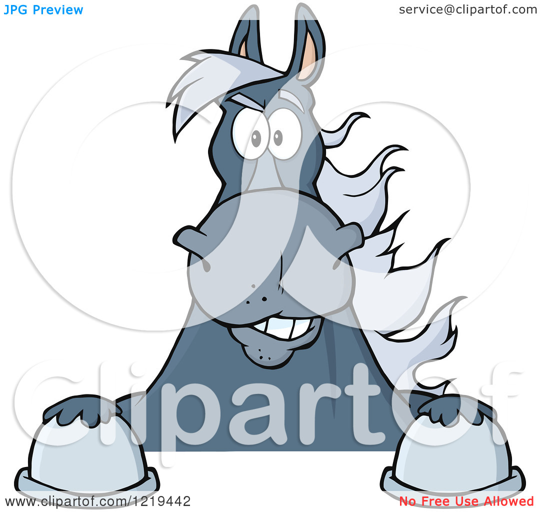 Clipart Of A Gray Draft Horse Over A Sign   Royalty Free Vector