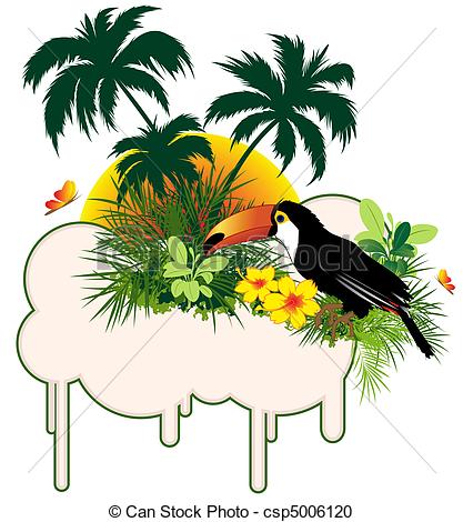 Clipart Of Tropical Bird And Palms   Summer Banner With Tropical Bird
