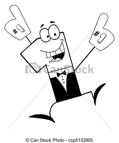 Clipart Vector Of Black And White Number One Character Jumping And