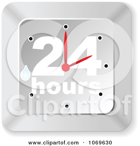 Clipart Wet Silver 24 Hours Clock   Royalty Free Vector Illustration