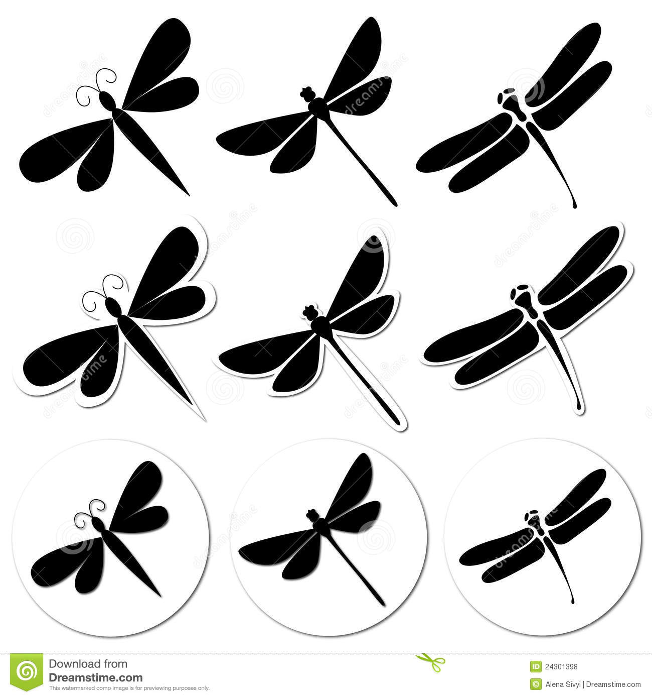 Illustration Of Black And White Dragonfly Stickers