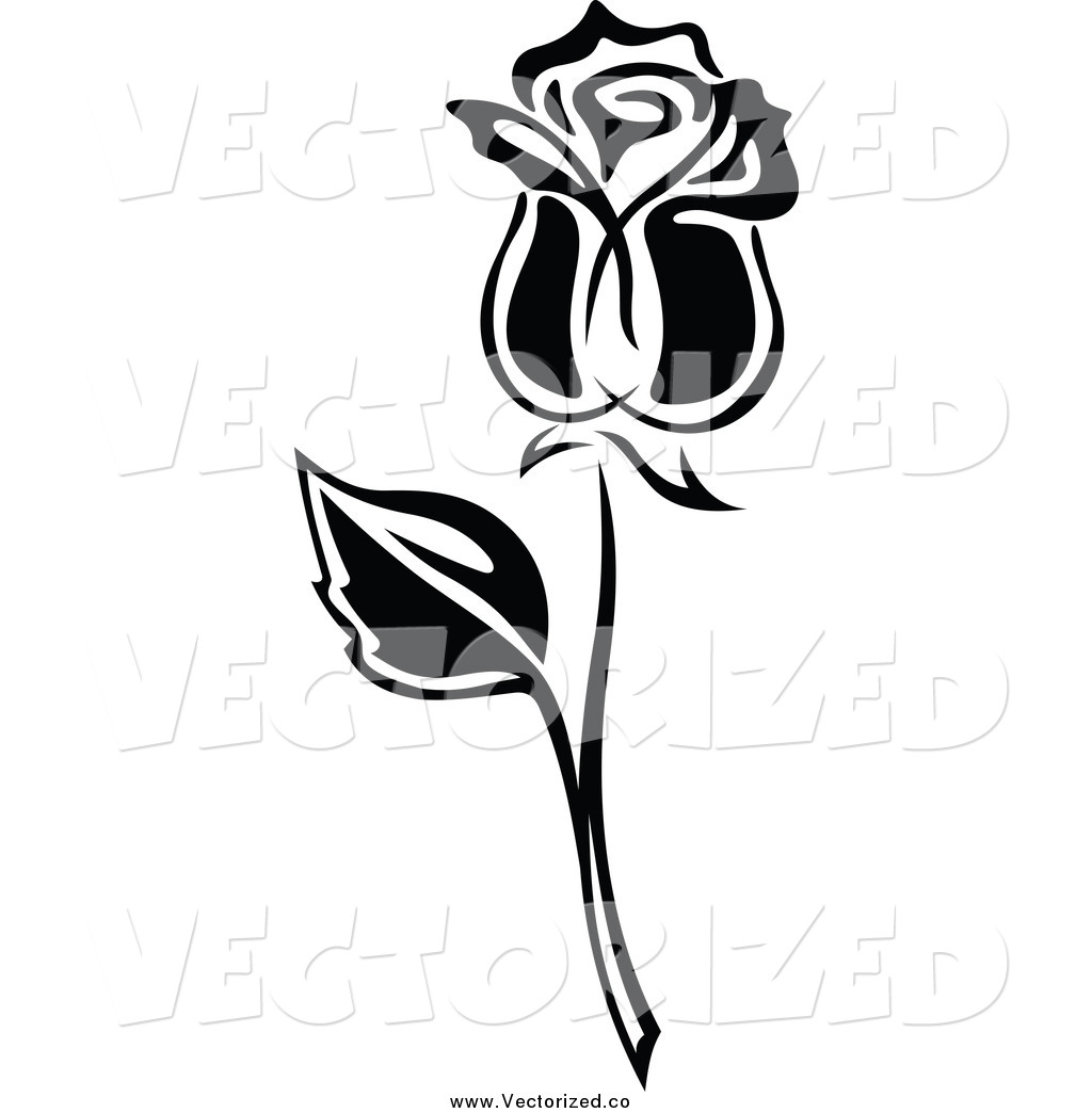 Royalty Free Clipart Of A Black And White Rose And Stem By Seamartini    