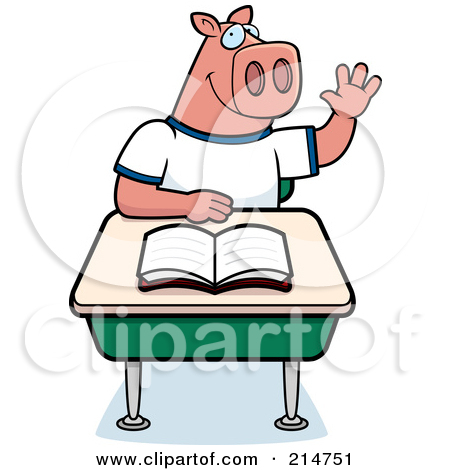 Smart Pig Student Raising His Hand In Class