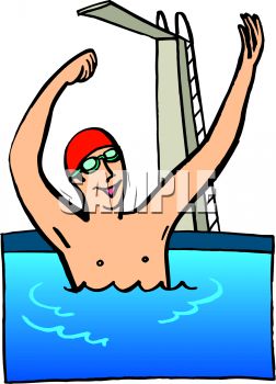 Swimmer Below A Diving Board   Royalty Free Clipart Picture