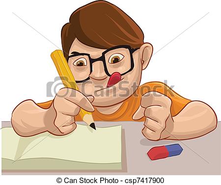 Vector Clipart Of Student   Smart Young Boy Doing His Homework Too
