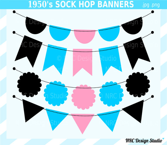 Banner Flags Clip Art   1950 S Sock Hop Banner Clip Art   Digital    