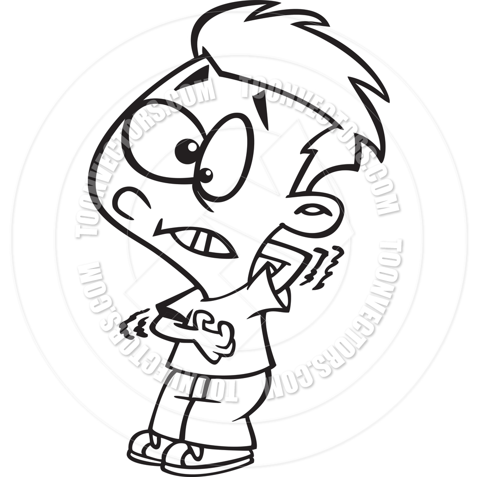Cartoon Itchy Boy Scratching  Black And White Line Art