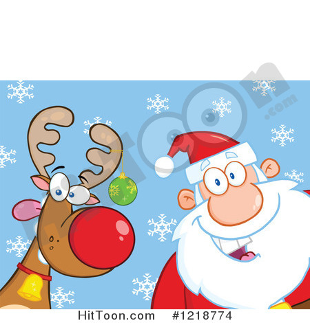Christmas Clipart  1218774  Santa Claus And A Goofy Reindeer Over Blue