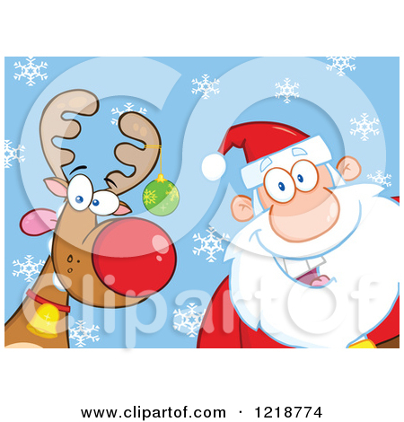 Clipart Of A Goofy Christmas Red Nosed Rudolph Reindeer With A Bauble